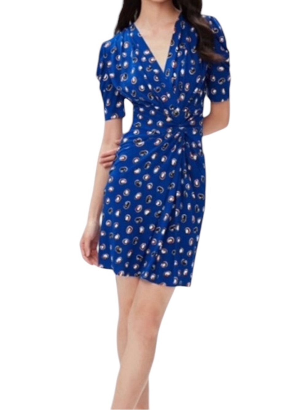 NWT DVF Emilia Paint Dots Short Sleeve Tie Wrap Mini Dress, Size S